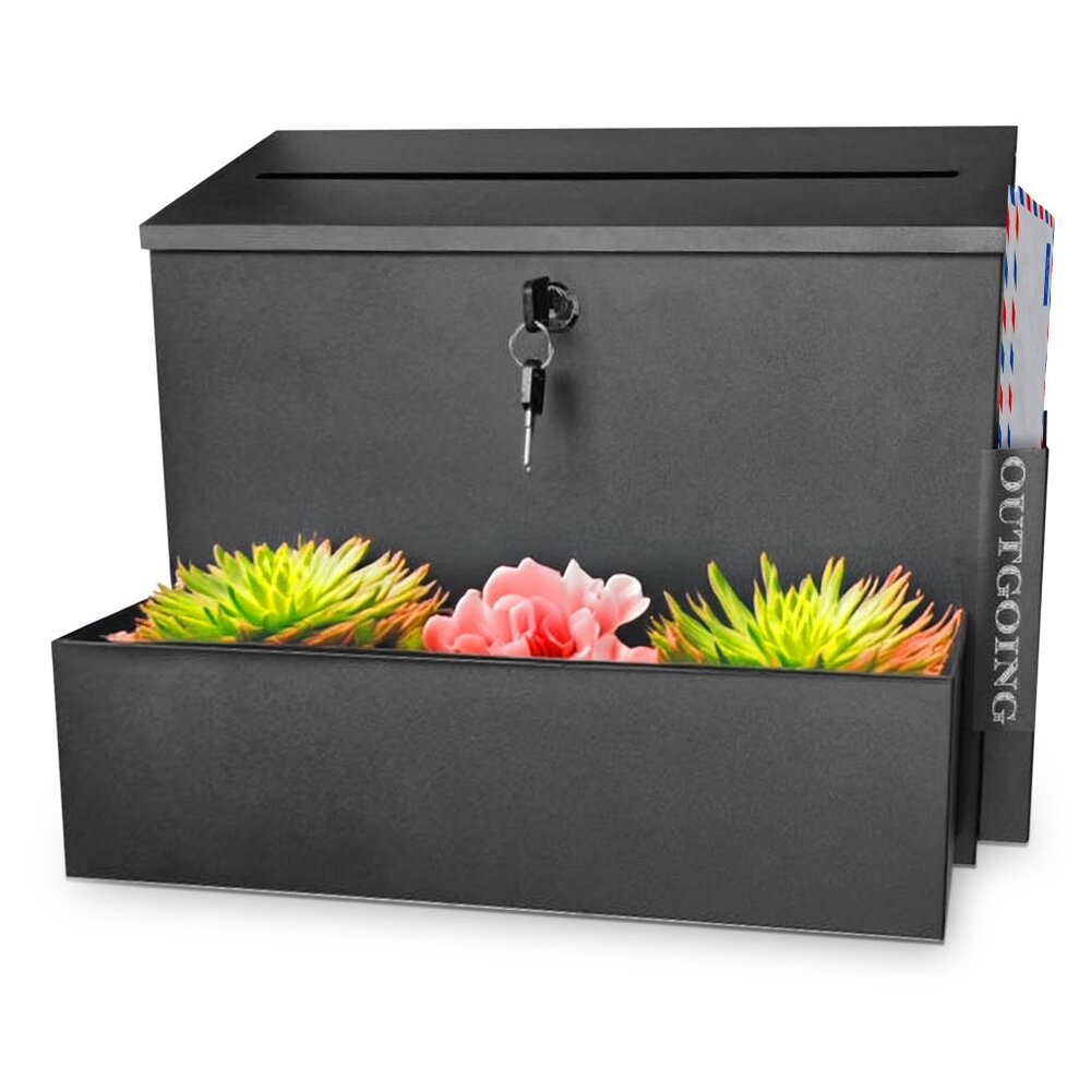 MDYMNRCH Wall Mount Mailbox, Locking Mailbox, Decor Shelf & Outgoing Mail Slot,